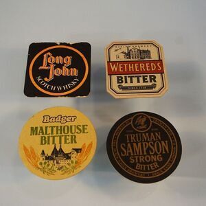 4 Vintage Coasters Wethereds Badger Truman Long John Beer Brewery Distillery